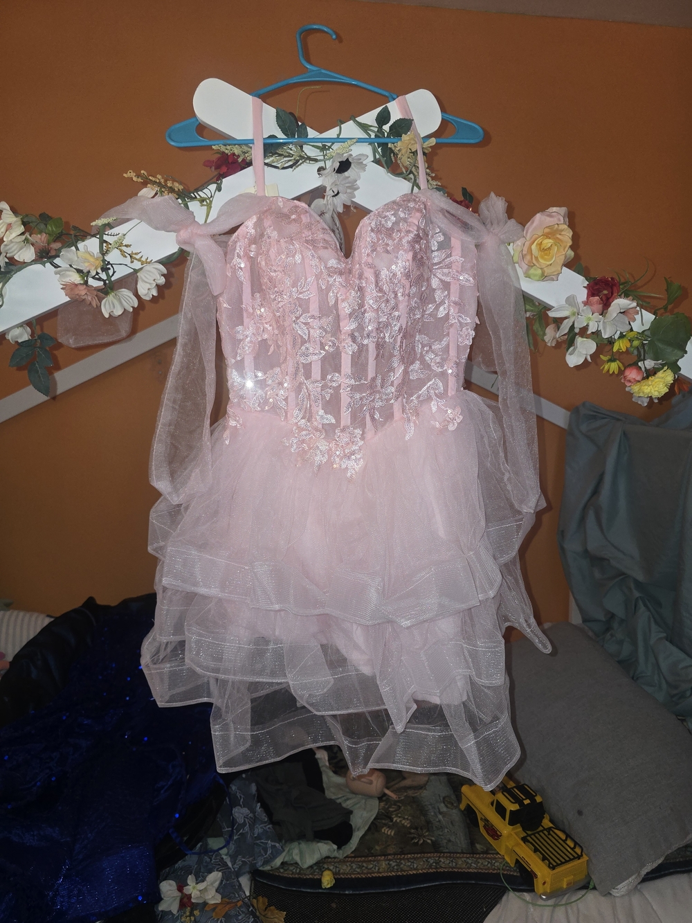 Pink Leafy Tulle Dress - Sparkle Tulle Party Outfit